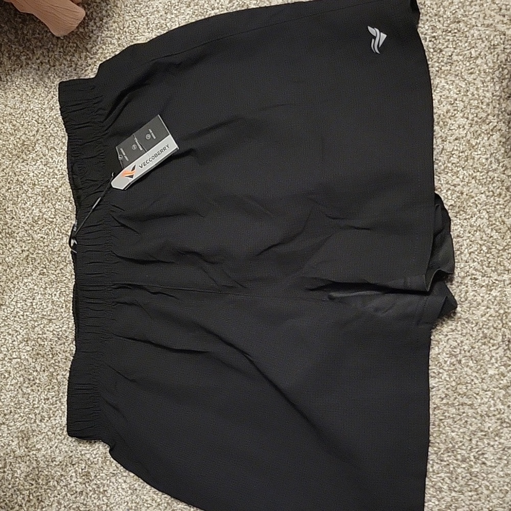 Veccoberry Mens Black Athletic Shorts With Liner Size L NWT